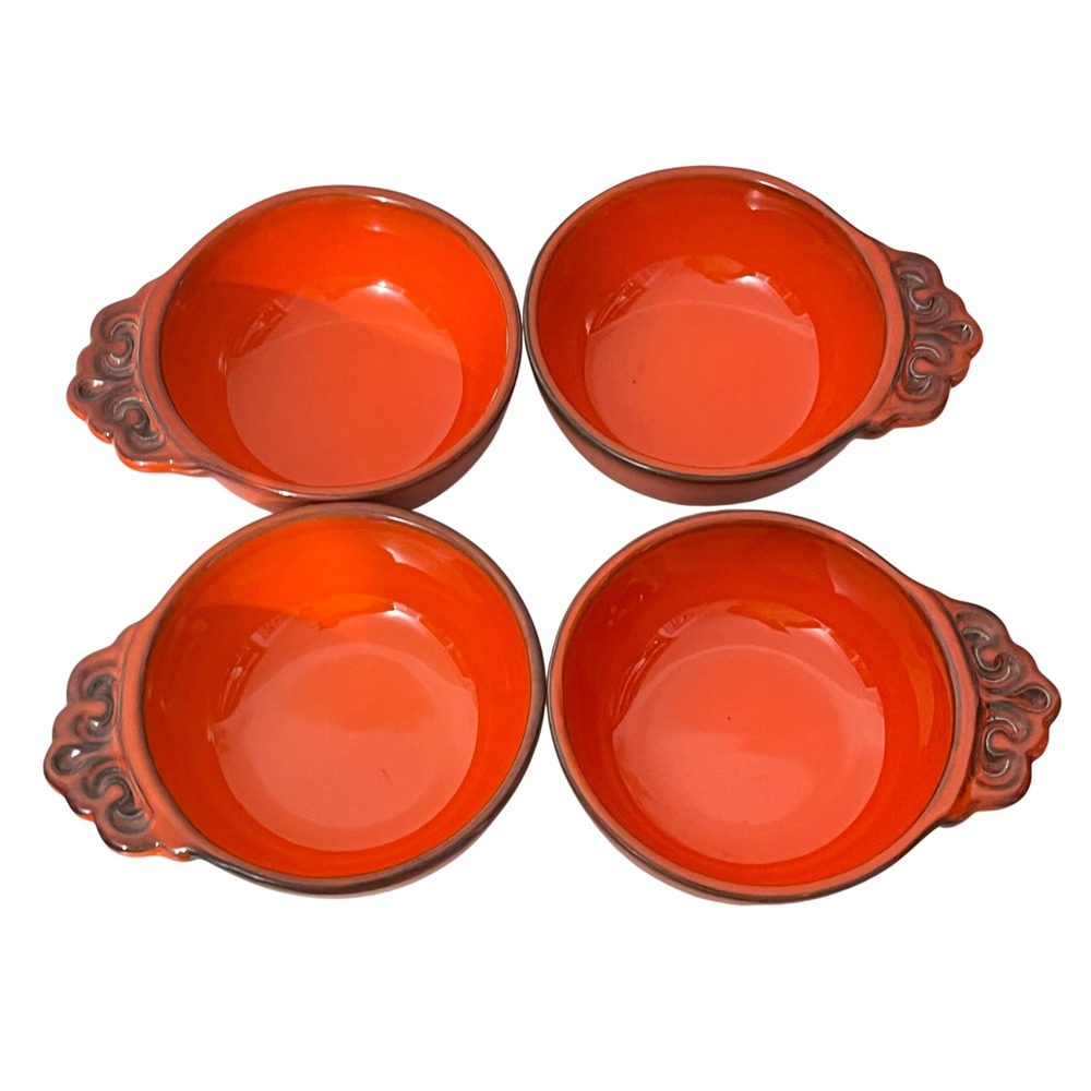 Metlox Poppytrail Red Rooster Dessert Bowls Set of 4 5" Orange Ceramic Vintage